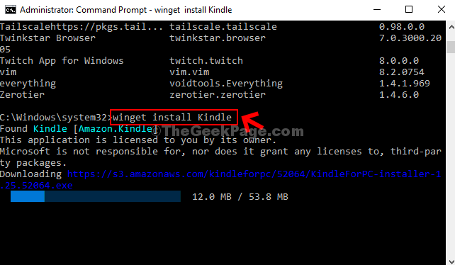 Execute o comando para instalar o programa Aguarde o download terminar