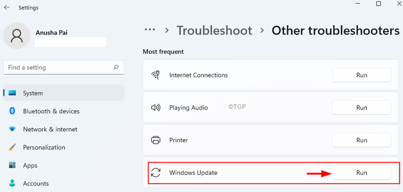 เรียกใช้ตัวแก้ไขปัญหา Windows Update Min