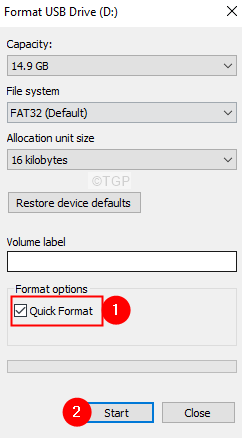 Formater vinduet Hurtig scanning