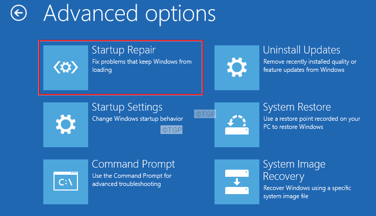 Avancerede indstillinger Startup Repair Startup Settings Kommandoprompt