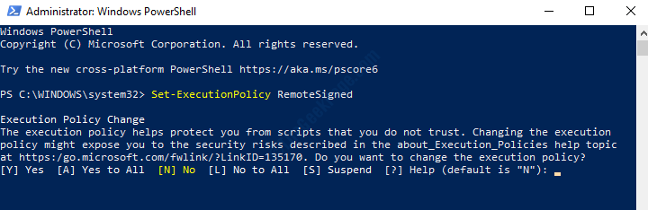 Windows Powershell (administrador) Ejecutar política de ejecución Comando Entrar