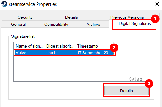 Propriedades do Steamservice Assinaturas digitais Mínimo