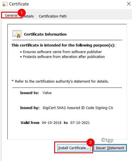 Mínimo do certificado de instalação