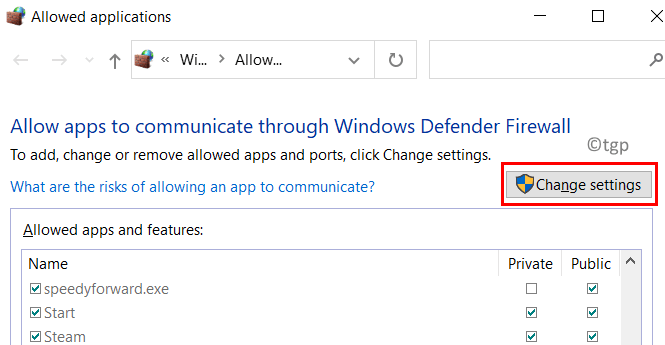 Mínimo de configurações de alteração de aplicativos permitidos pelo firewall