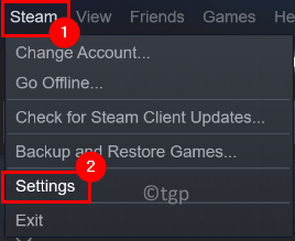 Configurações do menu Steam Min