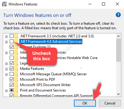 Функции на Windows .net Framework 4.8 Разширени услуги Махнете отметката OK