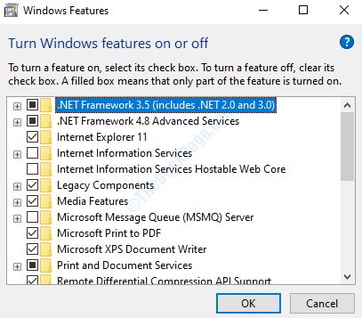 Функции на Windows .net Framework 4.8 Разширени услуги Проверете OK