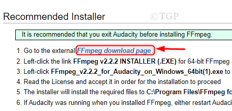 Gehen Sie zur Ffmpeg Lib-Download-Seite