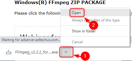 Öffnen Sie das Installationsprogramm Ffmpeg Lib