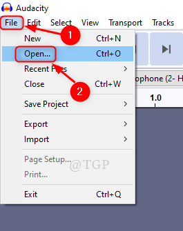 Открыть аудиофайл Audacity New