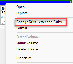 Διαχείριση δίσκων Κάντε δεξί κλικ στο Drive Change Drive Letter and Paths