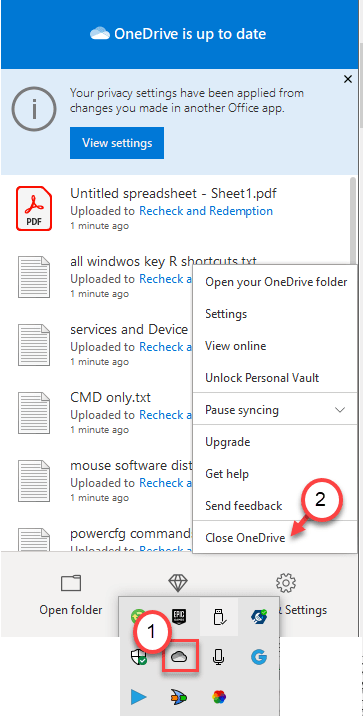 Cerrar Onedrive mínimo