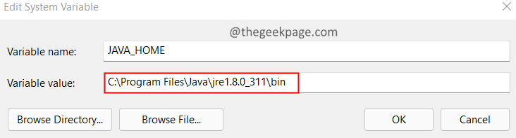 Frissítse a helyet a Java Home változóban