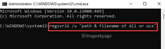Ukazni poziv (skrbnik) Zaženi ukaz za odpravo registracije posamezne datoteke Dll ali Ocx Enter