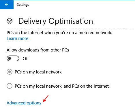 Windows 10 업데이트 고급 옵션