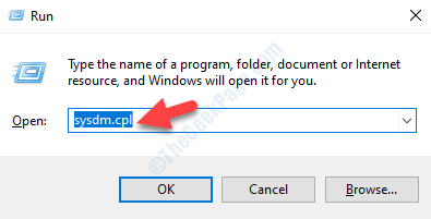 เรียกใช้การค้นหาคำสั่ง Sysdm.cpl Enter