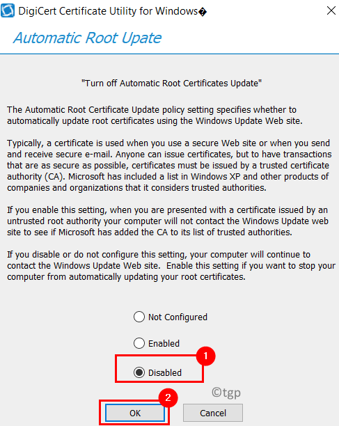 Deshabilitar la actualización automática de raíz mínima