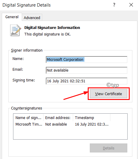 Detalles de firma digital Ver mínimo de certificado