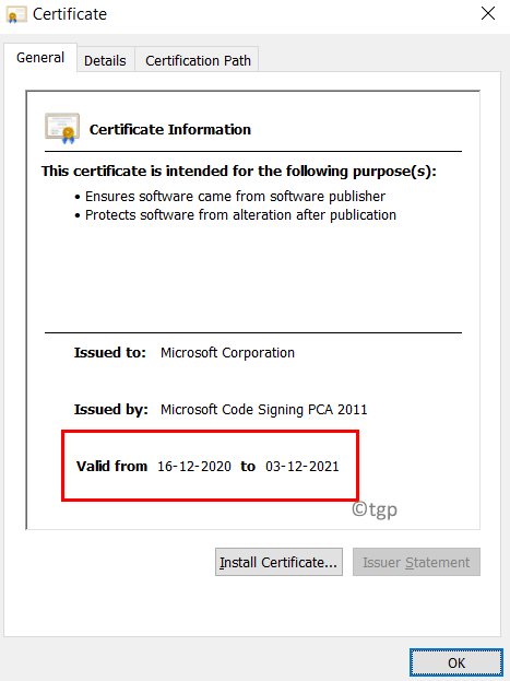 Validez mínima del certificado digital