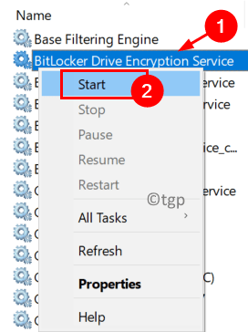 Käivitage Bitlockeri teenus Min