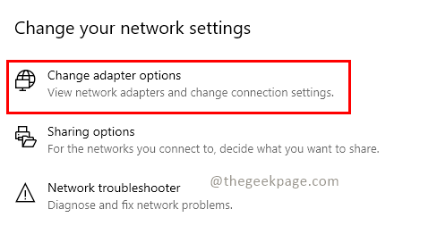 Alterar configurações do adaptador Mínimo
