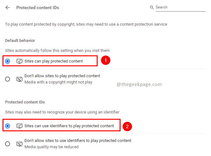 Mínimo de configurações de conteúdo protegido