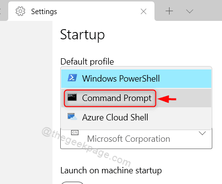 Pasirinkite Cmd numatytasis profilis „Windows terminalas“.