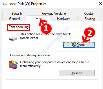 Lokálny disk (c) Vlastnosti Karta Nástroje Kontrola kontroly chýb