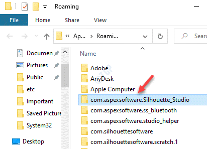 File Explorer App Data Roaming Vælg Silhouette Studio-mappe Slet