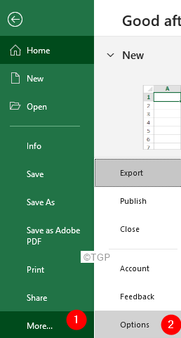Más opciones de Excel