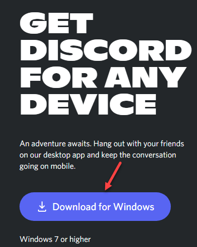Navštívte stránku Discord na stiahnutie Preberanie pre Windows Min