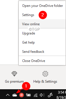 Configurações do Onedrive