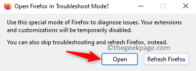 Öffnen Sie Firefox im Fehlerbehebungsmodus
