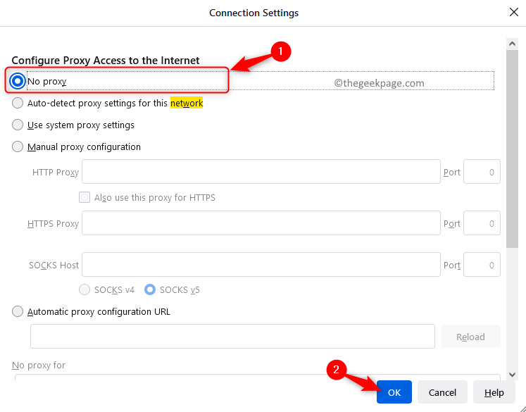 Firefox-Verbindungseinstellungen Kein Proxy Min