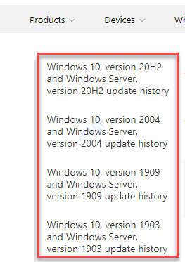 ด้านซ้ายของประวัติการอัปเดต Windows ค้นหาเวอร์ชัน Windows 10 ของคุณ