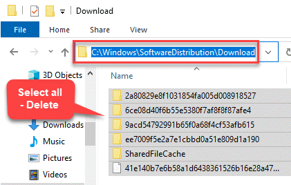 File Explorer นำทางไปยังโฟลเดอร์ดาวน์โหลดซอฟต์แวร์การกระจาย เลือกเนื้อหาทั้งหมด ลบ