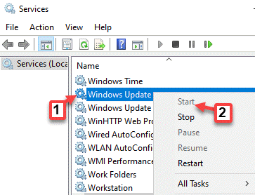 บริการ Windows Update คลิกขวา เริ่ม
