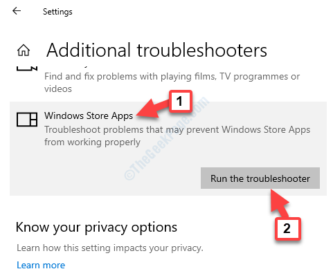 ตัวแก้ไขปัญหาเพิ่มเติม แอพ Windows Store เรียกใช้ตัวแก้ไขปัญหา