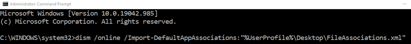 Comando para importar asociaciones de archivos