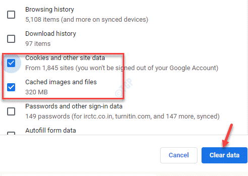 Browsing-Daten-Cookies und andere zwischengespeicherte Site-Daten löschen Bilder und Dateien auswählen