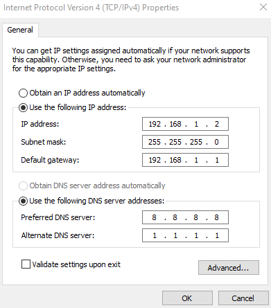 Ingrese los detalles de la IP