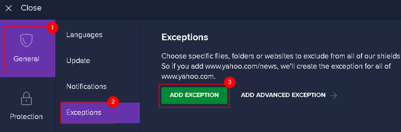 Všeobecné pridanie Avast Výnimky Min