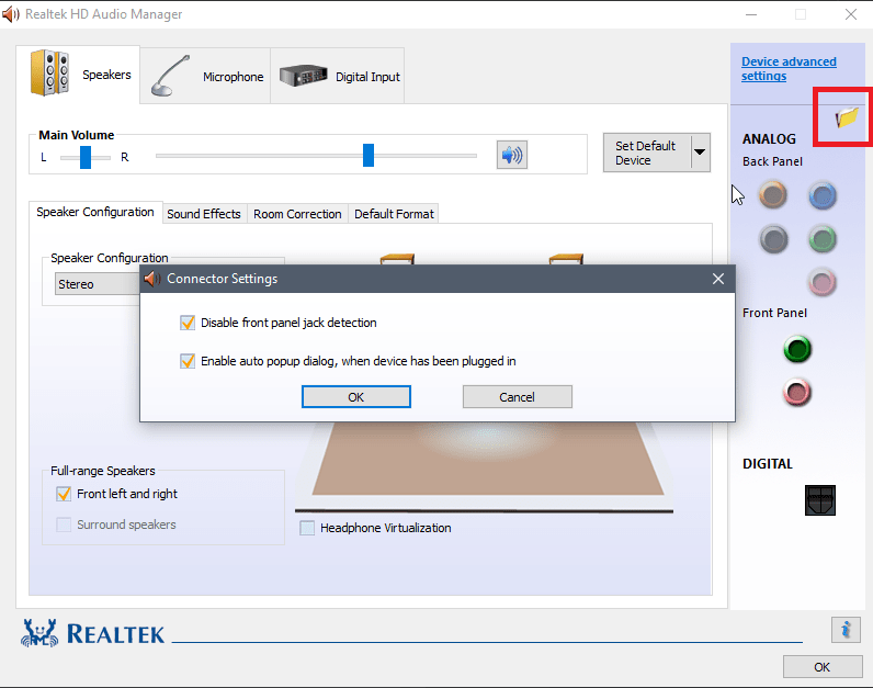 Deshabilitar la detección de conector del panel frontal Mín. (1)