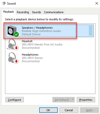 Reproducción de sonido Dispositivo de audio Clic derecho Establecer como dispositivo predeterminado