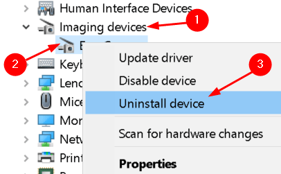 Desinstalar dispositivo de imagem Mín.