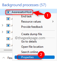 Aggregator värd Processegenskaper Min