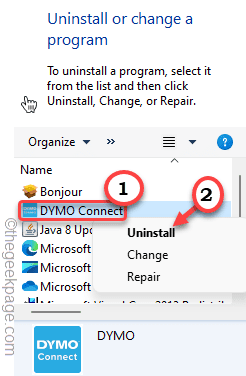 Deinstallieren Sie Dymo Connect Min