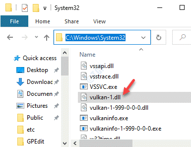 Prieskumník súborov Prejdite do súboru System32 Paste Vulkan 1.dl