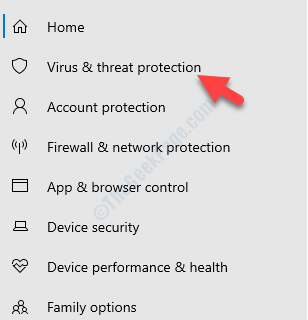 Windows 보안 왼쪽 바이러스 및 위협 방지