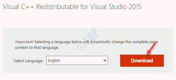 Lien officiel Microsoft pour Visual C++ redistribuable pour Visual Studio 2015 Télécharger